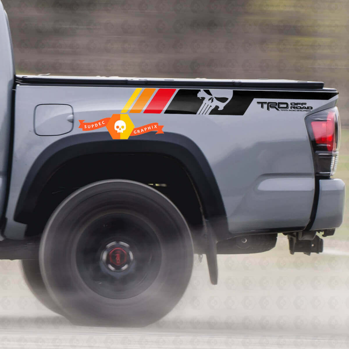 TRD Punisher Skull Bedside Vinyl Decal Sticker for Toyota Tacoma 2005-2020