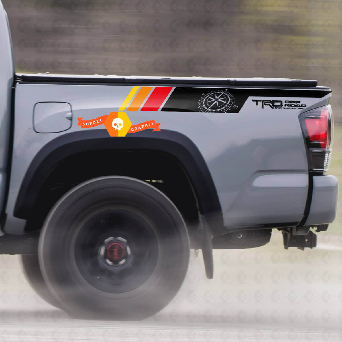 Pair TRD Sport PRO Off Road Vintage Colors Compass stripes for Tacoma Side Vinyl Stickers Decal fit to Toyota Tacoma 2005–2020
