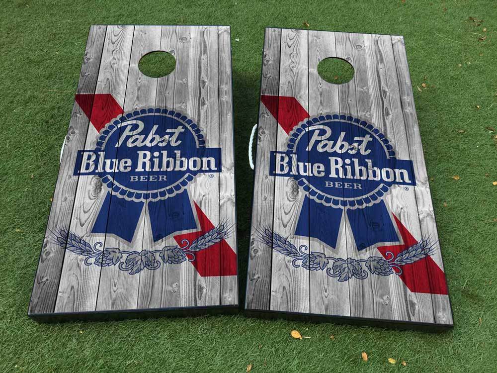 Pabst Blue Ribbon Cornhole Board Game Decal VINYL WRAPS with LAMINATED