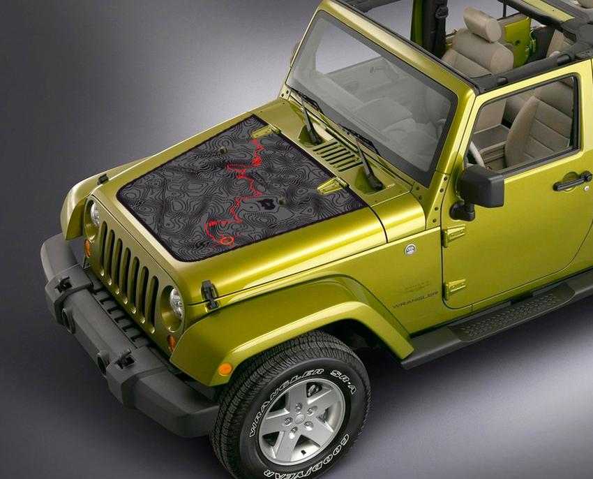 Custom Jeep Wrangler Blackout Topographic Map Adventure trip Vinyl Hood Decal TJ LJ JK JL Gladiator Unlimited
