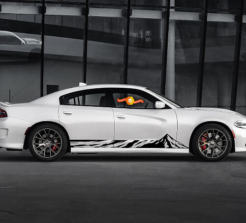 2 Side Dodge Charger Curved Topographic Lines Mountain Rocker Panel Side Vinyl Decals Graphics Sticker

