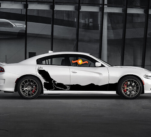 2 Side Dodge Charger Bald Eagle Hawk Rocker Panel Side Vinyl Decals Graphics Sticker
