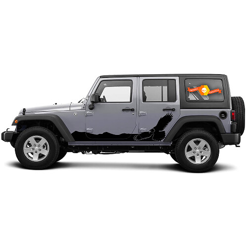 2 Side Jeep Wrangler Bald Eagle Hawk Side Rocker Panel Side Vinyl Decals Graphics Sticker
