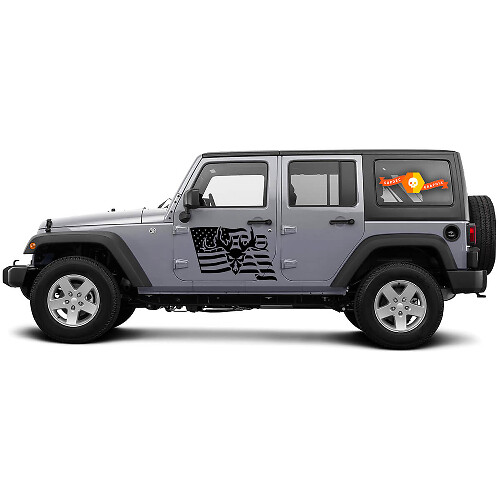 USA Flag Skull Side Vinyl Decals for Jeep Wrangler CJ TJ JK JKU JL JLU
