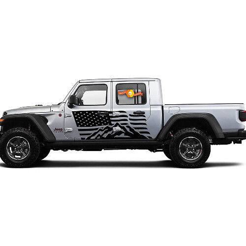2 Side Jeep Gladiator USA Flag Mountain Door Side Vinyl Decals Graphics Sticker
