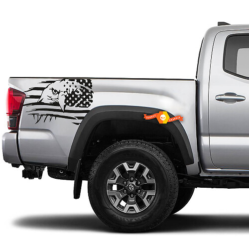 Eagle Distressed USA Flag Bedside Vinyl Decal for Toyota Tacoma 2016-2020 