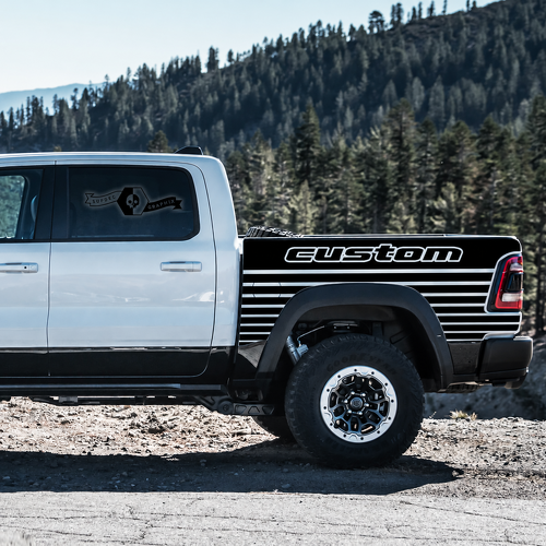 custom Outline Horizontal Strobe Pair Bedside Vinyl Decal Sticker for RAM 1500 Rebel, TRX 2021-2026