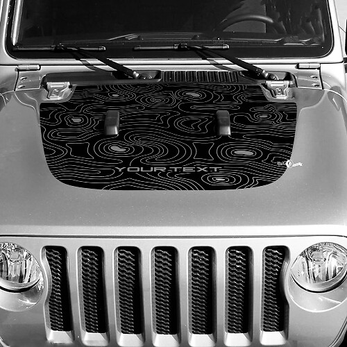 Autocollant Vinyle Décalque Carte Topographique Noir pour Capot Personnalisé pour Jeep Wrangler