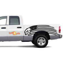 Pair Dodge TRX 2021+ Door Bed USA Flag Hellcat side stripe Grunge Truck Vinyl Sticker Decal Graphic
 2