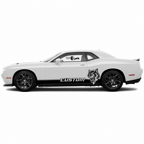 Custom Cat Head Rocker Stripe Pair Rocker Panel Vinyl Decal Sticker for Dodge Challenger SRT, Hellcat