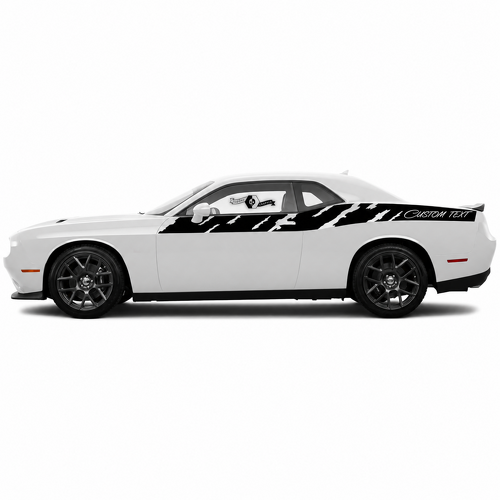 CUSTOM TEXT Torn Stripe Pair Side Vinyl Decal Sticker for Dodge Challenger