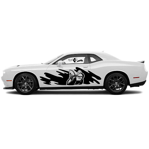 2 Side Dodge Challenger Scat Pack Door Destroyed Splash Wrap Classic Side Vinyl Decals Graphics Sticker
