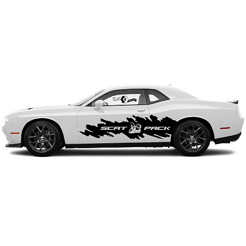 2 Side Dodge Challenger Scat Pack Destroyed Big Splash Wrap Side Vinyl Decals Graphics Sticker
