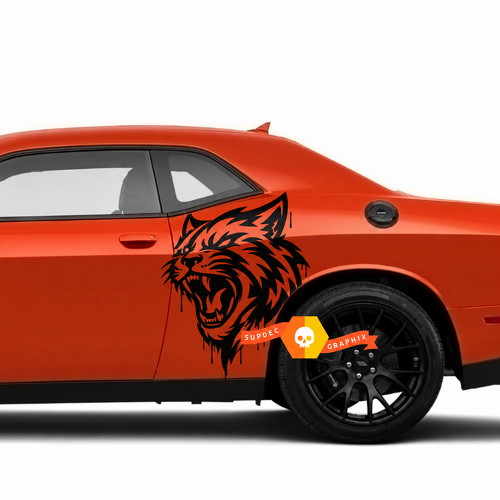 Custom Cat Head Blood Drip Pair Side Rear Fender Vinyl Decal Sticker for Dodge Challenger Hellcat