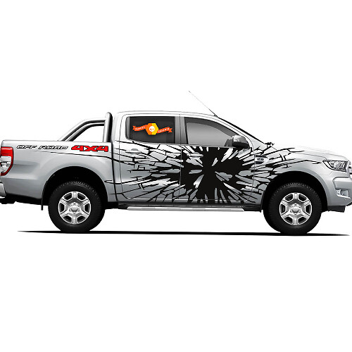 Pair Vinyl Decals Stickers 4X4 Tacoma Toyota TRD Off Road Truck side Doors Broken Glass
