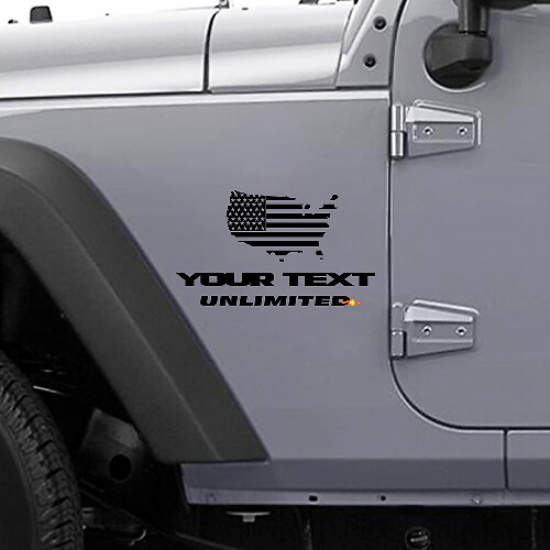 USA Flag with Custom Text Side Vinyl Decal Sticker for Jeep Wrangler