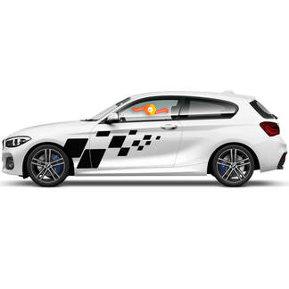 2x Vinyl Decals Graphic Stickers side bmw 1 series 2015 door drawing black squares checkered flag

