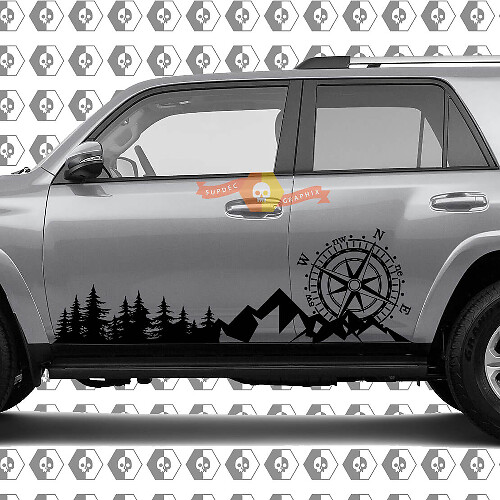 Side Trees Mountains and Huge Compass Side Vinyl Sticker Decal fit to Toyota 4Runner 13-22 TRD Fifth generation
