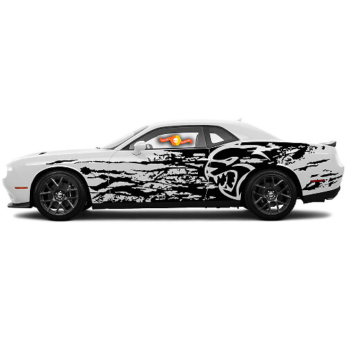 Dodge Challenger Or Charger SRT Hellcat Splash Grunge Side Widebody Kit Hell Cat Vinyl Sticker Decal Graphic
