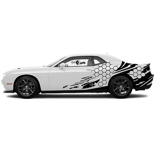 Honeycomb Grunge Door Side Vinyl Decal Set for Dodge Challenger 