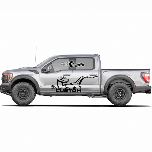 CUSTOM Solid Lettering Dinosaur Pair Door Vinyl Decal Sticker for Ford F-150 2022