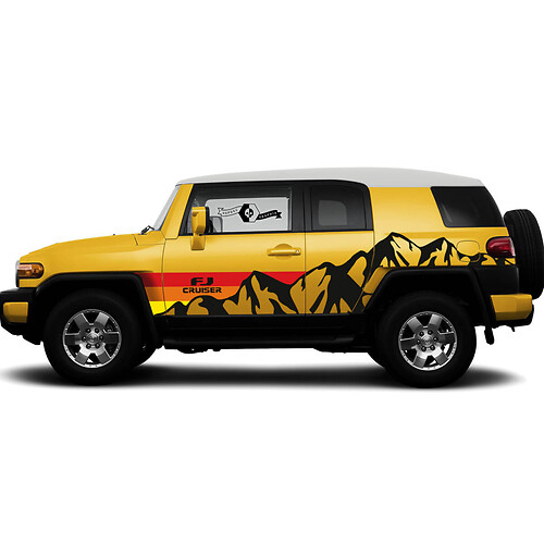 New Pair Toyota FJ Cruiser Side Doors Vintage Sunset Colors Style Mountains Stripe Sticker Decal SUV Wrap
