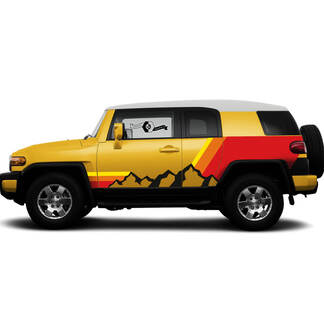 New Pair Toyota FJ Cruiser Side Doors Vintage Sunset Colors Style Mountains Decal SUV Wrap
