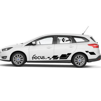 Pair Ford Focus  Checkered FLAG side stripes decals Graphic Kit
