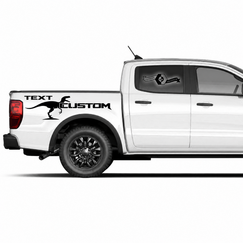 TEXT CUSTOM Dinosaur Silhouette Pair Bedside Vinyl Decal Sticker for Ford F-150 2022