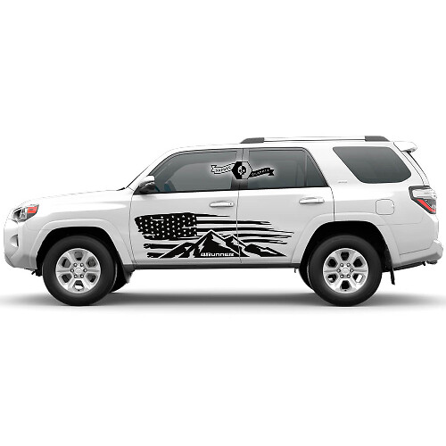 Distressed USA Flag Mountains Side Door Vinyl Decal Sticker for Toyota 4Runner