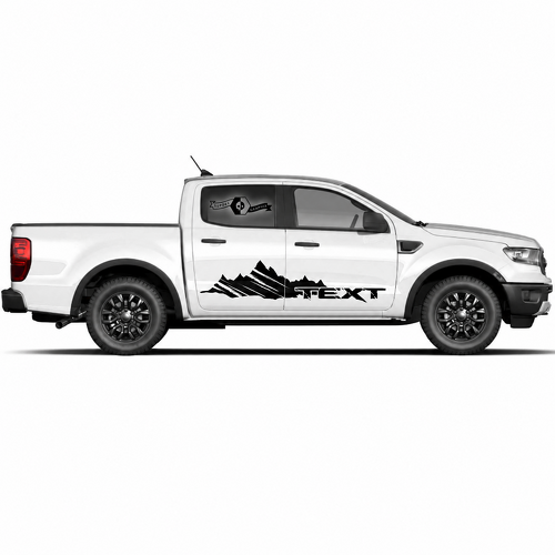 Custom Text Distressed Vinyl Mountains Side Door Graphics Decal Sticker Pair for Musclecar truck power truck 2022