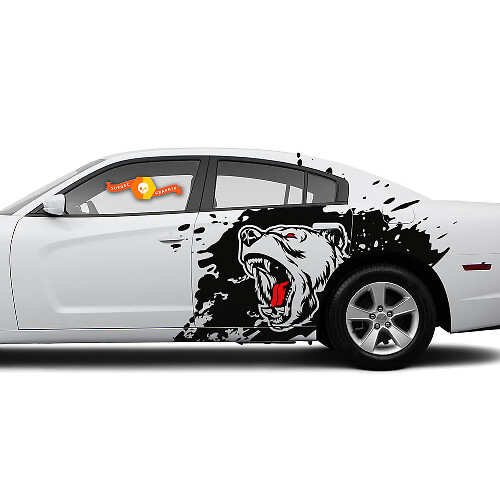 Pair of Side Angry Grizzly Bear Side Dodge Challenger or Charger Splash Wrap Decals Stickers Two colors
