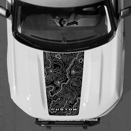 Custom Lettering Topographic Map Hood Vinyl Decal for Musclecar horse