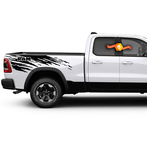 2 Dodge Ram 1500 2019 2021 Large Side BED Vinyl Decal Sticker Grunge Logo Truck Vinyl Decal bed Graphic Cast
