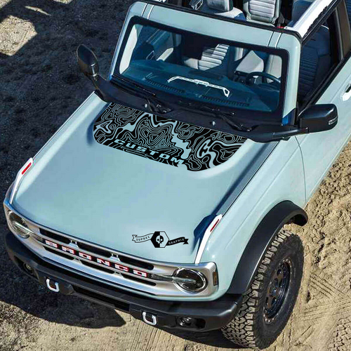 Custom Lettering Topographic Map Hood Vinyl Decal for Musclecar horse Sport 2021-2022