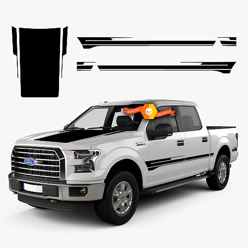 Hood And Rocker Panel Racing Graphic Side Vinyl Decal Stripe 2 for Ford F-150 2021-2022