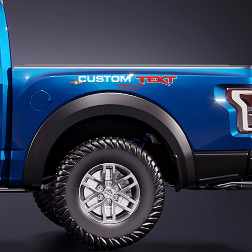 CUSTOM TEXT Block and Script Bedside and Tailgate Vinyl Decal Kit for Musclecar truck power truck