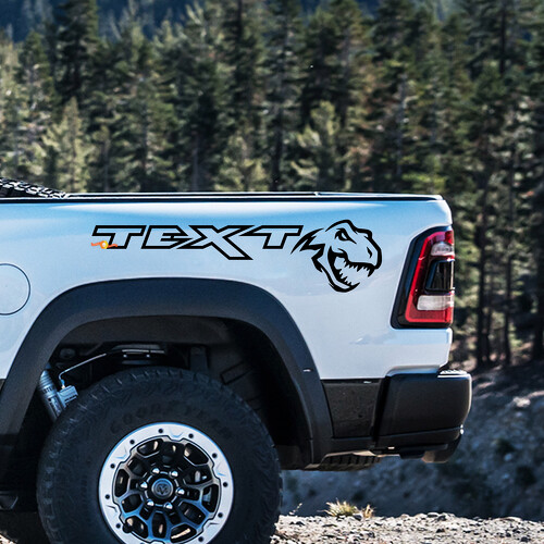 T-Rex & Custom Text Bedside Vinyl Decal Set for Dodge Ram Rebel 1500 TRX