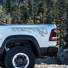 T-Rex & Custom Text Bedside Vinyl Decal Set for Dodge Ram Rebel 1500 TRX_2