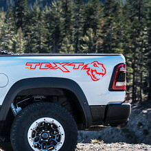 T-Rex & Custom Text Bedside Vinyl Decal Set for Dodge Ram Rebel 1500 TRX_3