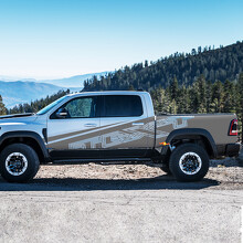 TEXT Interlocking Outline Side Stripe Pair Side Vinyl Decal Sticker for RAM 1500 Rebel, TRX_2