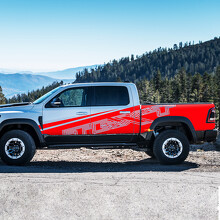 TEXT Interlocking Outline Side Stripe Pair Side Vinyl Decal Sticker for RAM 1500 Rebel, TRX_3