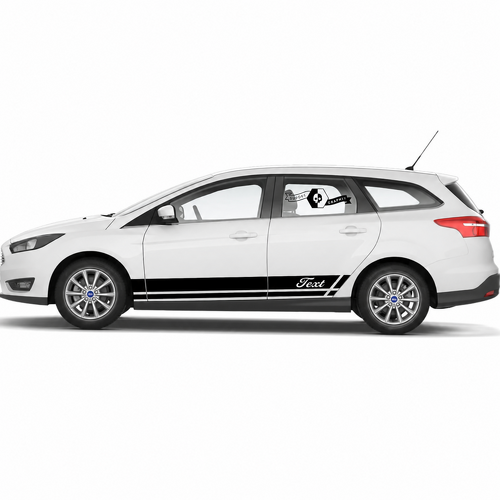 Text Cursive Twin Line Rocker Stripe Pair Rocker Panel Vinyl Decal Sticker for Ford Focus