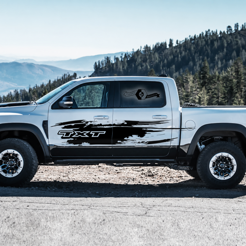 TXT Brush Stroke Door Pair Door Vinyl Decal Sticker for RAM 1500 Rebel, TRX 2022-2026