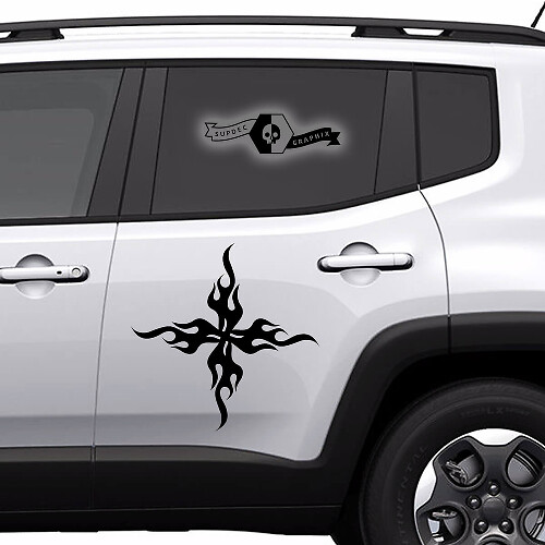 Tribal style Fire Cross Door Side Vinyl Decal Sticker
