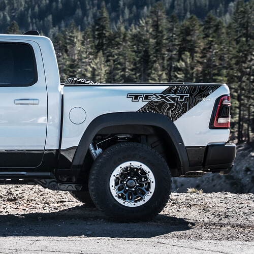 Topographic Sweep Custom Text Bedside Vinyl Decal Sticker for RAM 1500 Rebel, TRX 2019-2026_1