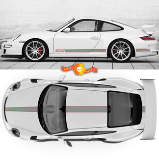 Dual Porsche 911 Porsche  Body Stickers Door Side Skirt Decals Tail Roof Side Stripes Doors Kits
