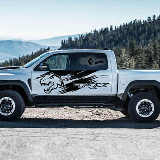 2x Dodge Ram Rebel 2022+ 1500 TRX Bed Splash Mud Dinosaurs T-Rex TRX  Side Doors Truck Vinyl Decal Graphic
