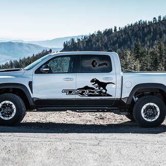 2x Dodge Ram Rebel 2022+  2023+ 1500 TRX Dinosaurs T-Rex Mountains Side Doors Truck Vinyl Decals Graphics
