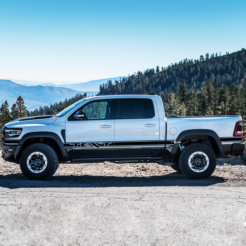Lower Body Stripes Custom Text Door Side Bedside Vinyl Decal Sticker for RAM 1500 Rebel, TRX 2019-2026